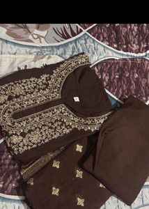 Elegant Brown Kurta Set with Dupatta