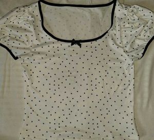 White Top with Black Heart Print