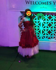 Party wear dress Red White 3D Flower Gow