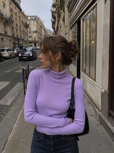 Lilac Ribbed Turtleneck Knit Top