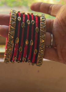 Red Silk Thread Bangles with Stones