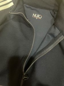 Navy Blue Track Jacket with White Stripes