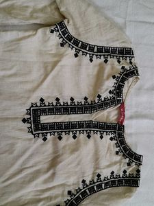Embroidered Cream Kurta Pant Set
