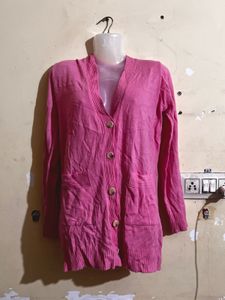 Pink Button-Down Cardigan Sweater