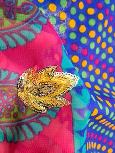 New Saree Pink Blue Embroidery