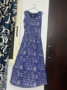 Blue & White Print Maxi Dress
