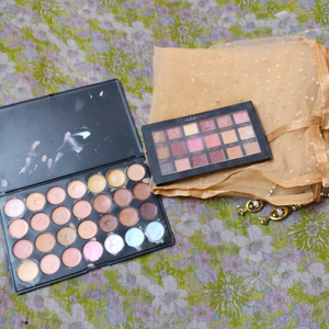combo of 1 Mars concealer pallet 1 huda beauty eyeshadow pallet nd a  beautiful duppata net golden