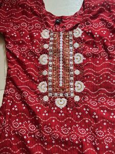Red Ethnic Kurta with Embroidery