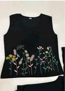 Black cord Set with Floral Embroidery