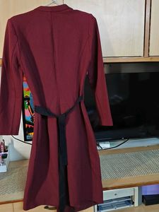 Chic Burgundy Drape Front Longline Blazer