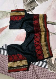 Black Red Zari Embroidered Tussar Silk Saree