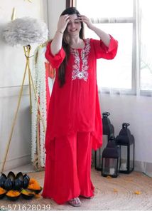 Beautiful Red Kurta Palazzo Set