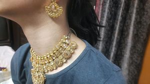 Golden Nacklace With Earing And Maang Tika