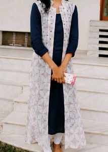 Elegant Navy Kurta with White Shrug