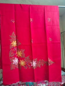 Pure Chilli Red Colour Shawl,With Colourful Embroidery Not Used Especially Made In Manipur..Must Grab It