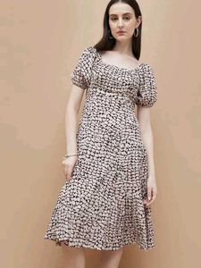 Code By Lifestyle Beige Regular Fit Printed Dress