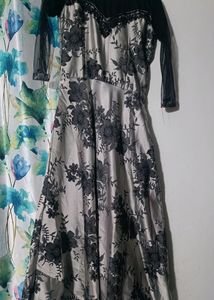 Black And Steel Grey Indowestern Gown