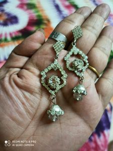 White Stone Based Long Ear Ring Combo