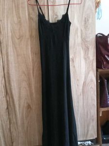 Elegant Black Slip Dress with Lace Trim