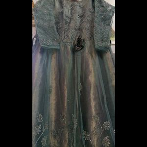 Elegant Smoky Grey Embroidered Party Wear Gown
