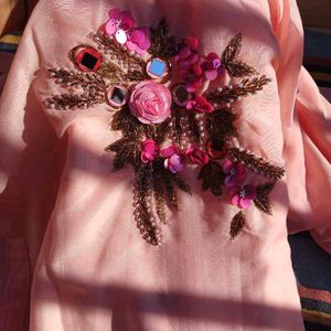 Elegant Pink Embroidered Kurti and peach top combo