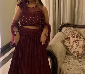 new maroon hooded blouse lehenga choli
