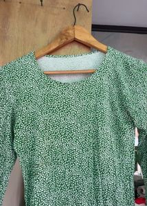 Green Ditsy Print Long Sleeve Top