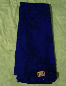 Vibrant Blue Floral Print Saree