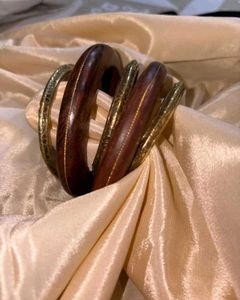 Unique Wooden &amp; Brass Bangle Set