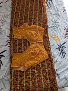Vibrant Mustard Yellow Saree with Blouse