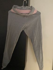 Comfy Grey Leggings with Pink Trim