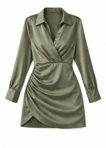 Satin Ruched Wrap Dress