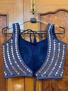 Embroidered Blue Blouse with Mirror Work