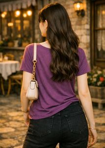 Casual Purple Lace Trim Tee