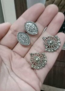 Silver Tone Stud Earring Set
