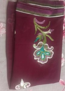 Embroidered Maroon Saree