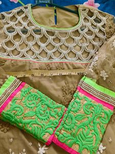 Embroidered Kurta embellished with fake  pearls
