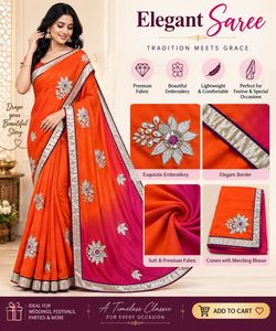 PURE CHIFFON Designer Ombre Saree with Embroidery