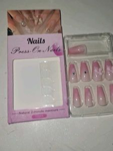 Press-On Nails - Pink Ombre with Gems &amp; Flowers