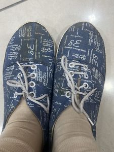 Blue Casual Sneakers with Text Print