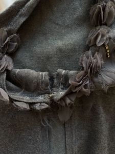 Elegant Grey Cardigan with Embellished Neckline