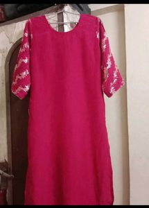 Vibrant Pink Kurta with Silver Embellishments