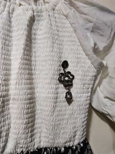 Chic White Top &amp; Black Floral Maxi Skirt Set