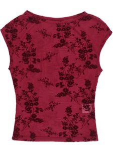 y2k Burgundy Floral Mesh Cropped Top