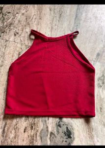 Chic Red Sleeveless Halter Neck Crop Top