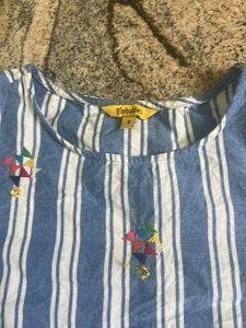 Blue Striped Embroidered Top ( global desi )