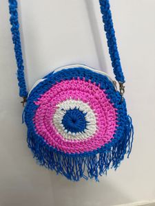Handmade Crocheted Evil Eye Round Bag per peice on