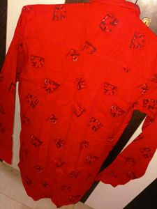 Red Printed Long Sleeve Shirt