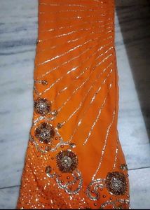 New beautiful Sparkling Orange Sequinned Saree