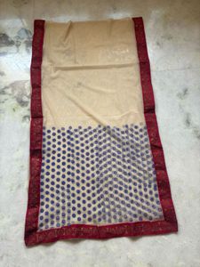 * Net Dupatta with Blue Polka Dots and Red Border